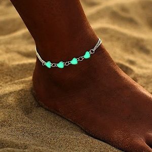 Luminous Boho Summertime Silver Heart Anklet